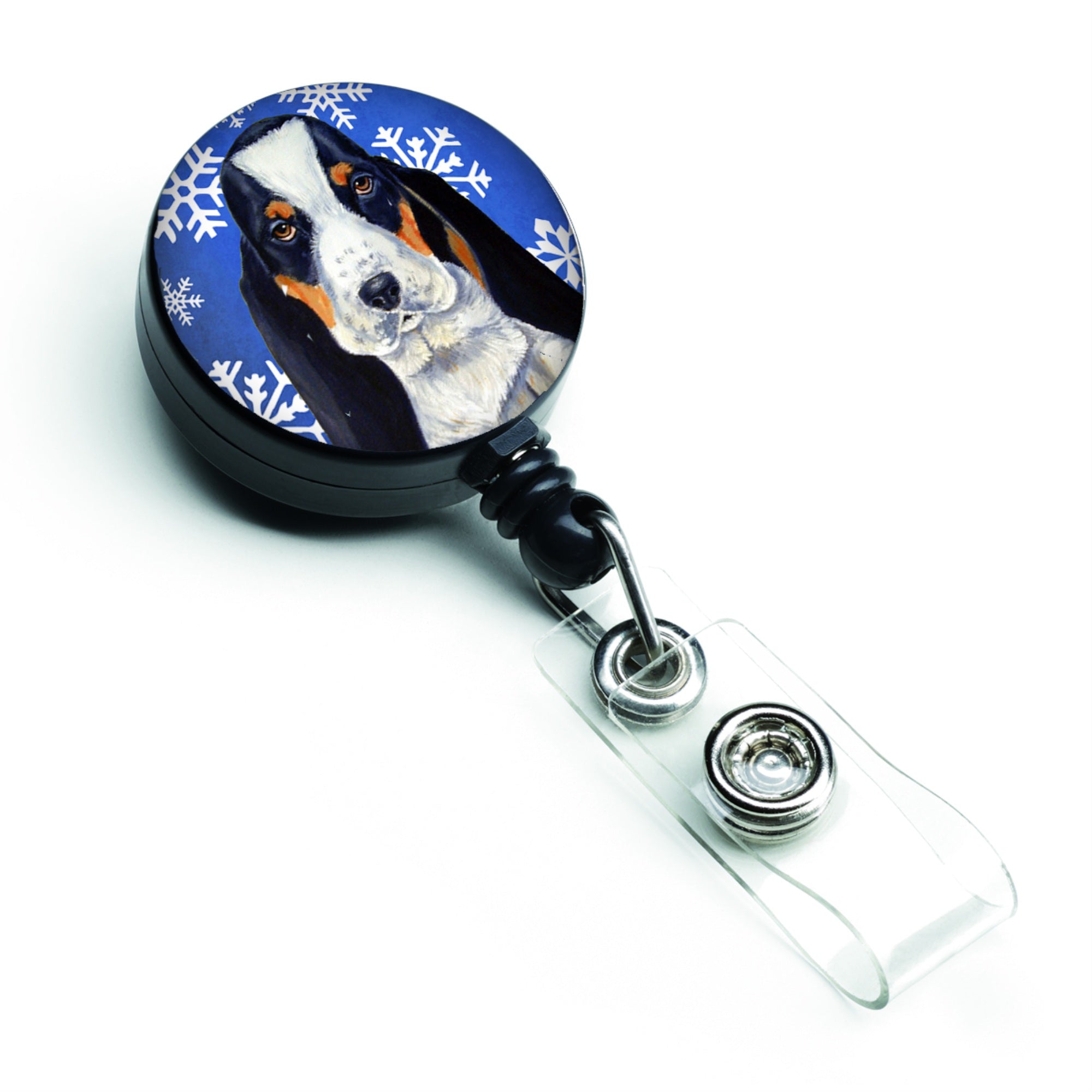 Caroline'S Treasures Basset Hound Winter Snowflakes Holiday Retractable Badge Reel, Multicolor (Lh9284Br)