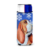 Basset Hound Winter Snowflakes Holiday Ultra Beverage Insulators For Slim Cans Lh9287Muk