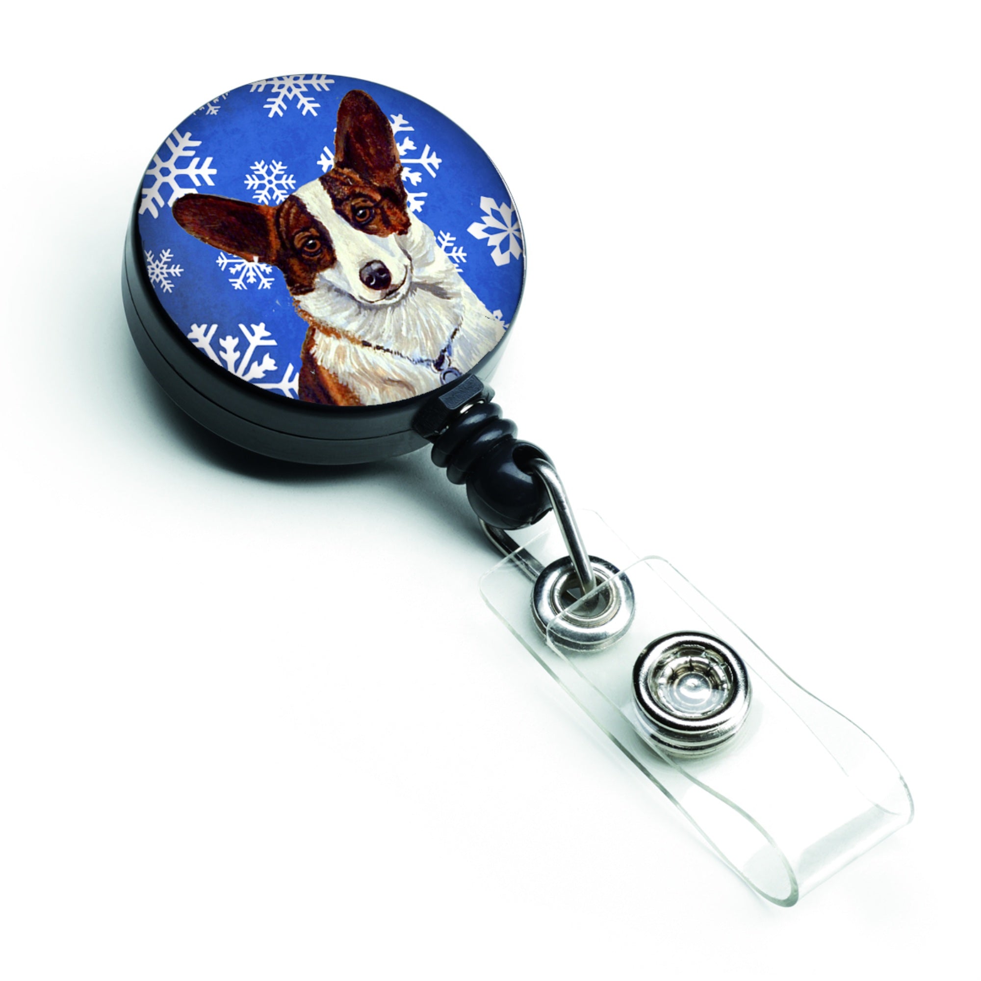 Caroline'S Treasures Corgi Winter Snowflakes Holiday Retractable Badge Reel, Multicolor (Lh9288Br)