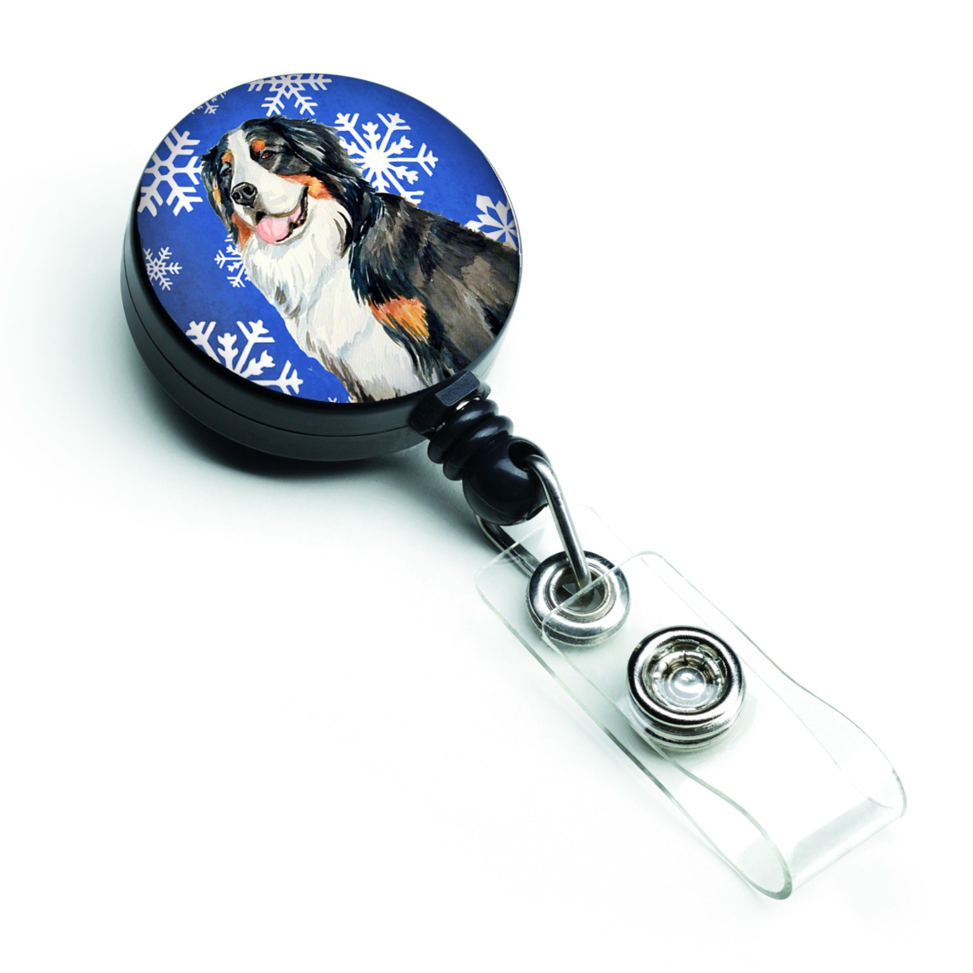 Caroline'S Treasures Bernese Mountain Dog Winter Snowflakes Retractable Badge Reel, Multicolor (Lh9289Br)