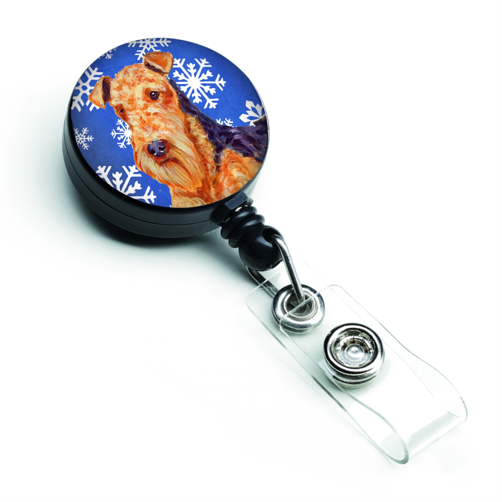 Caroline'S Treasures Airedale Winter Snowflakes Holiday Retractable Badge Reel, Multicolor (Lh9291Br)