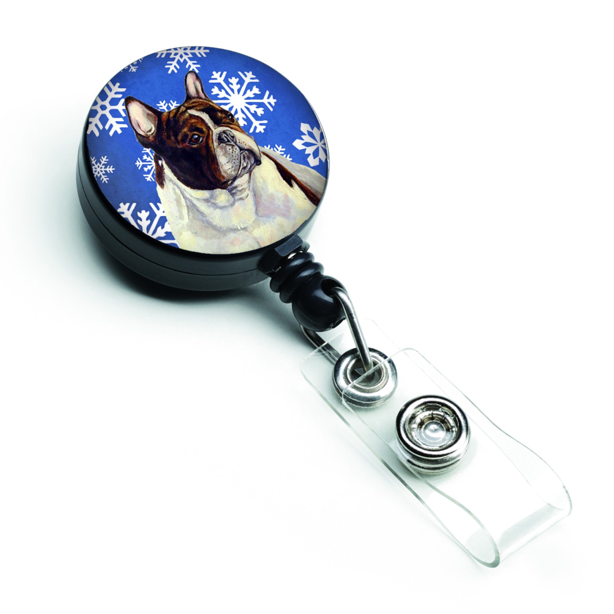 Caroline'S Treasures French Bulldog Winter Snowflakes Holiday Retractable Badge Reel, Multicolor (Lh9292Br)
