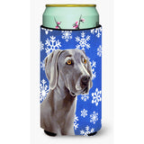 Weimaraner Winter Snowflakes Holiday Tall Boy Beverage Insulator Beverage Insulator Hugger