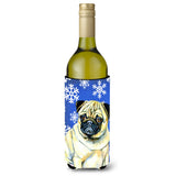 Pug Winter Snowflakes Holiday Wine Bottle Beverage Insulator Beverage Insulator Hugger