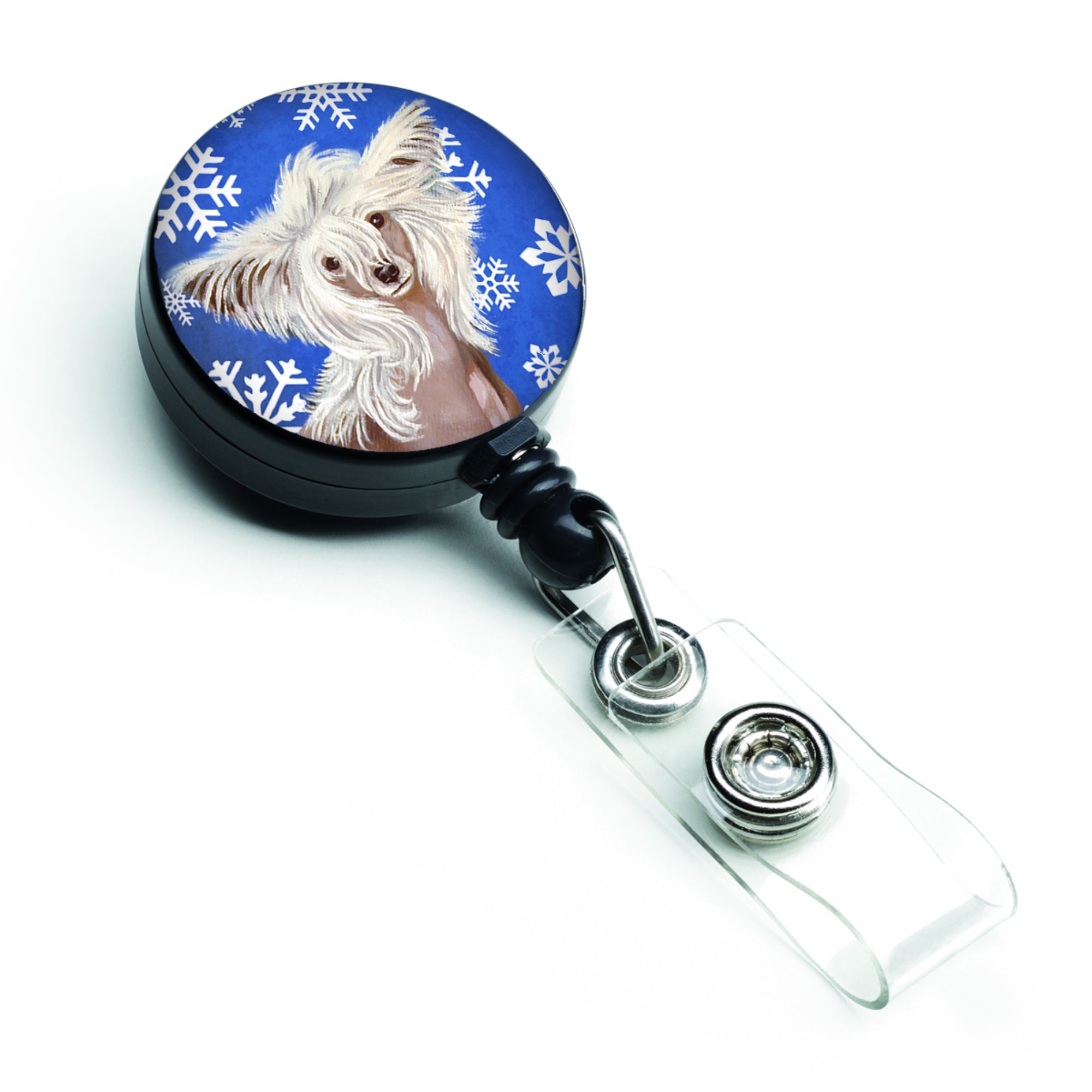 Caroline'S Treasures Chinese Crested Winter Snowflakes Holiday Retractable Badge Reel, Multicolor (Lh9302Br)