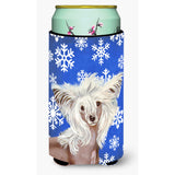 Chinese Crested Winter Snowflakes Holiday Tall Boy Beverage Insulator Beverage Insulator Hugger