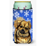 Tibetan Spaniel Winter Snowflakes Holiday Tall Boy Beverage Insulator Beverage Insulator Hugger