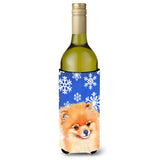 Pomeranian Winter Snowflakes Holiday Wine Bottle Beverage Insulator Beverage Insulator Hugger