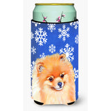 Pomeranian Winter Snowflakes Holiday Tall Boy Beverage Insulator Beverage Insulator Hugger