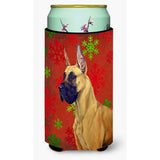 Great Dane Red And Green Snowflakes Holiday Christmas Tall Boy Beverage Insulator Beverage Insulator Hugger