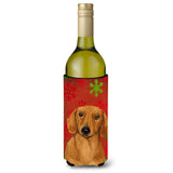 Dachshund Red And Green Snowflakes Holiday Christmas Wine Bottle Beverage Insulator Beverage Insulator Hugger