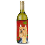 Silky Terrier Red Green Snowflake Holiday Christmas Wine Bottle Beverage Insulator Beverage Insulator Hugger
