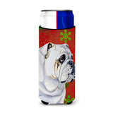 Bulldog English Red And Green Snowflakes Holiday Christmas Ultra Beverage Insulators For Slim Cans Lh9319Muk