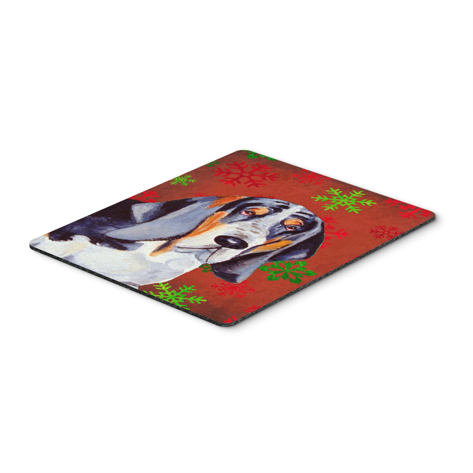 Caroline'S Treasures Basset Hound Red & Green Snowflakes Christmas Mouse Pad/Hot Pad/Trivet (Lh9327Mp)
