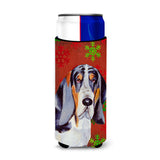 Basset Hound Red And Green Snowflakes Holiday Christmas Ultra Beverage Insulators For Slim Cans Lh9327Muk