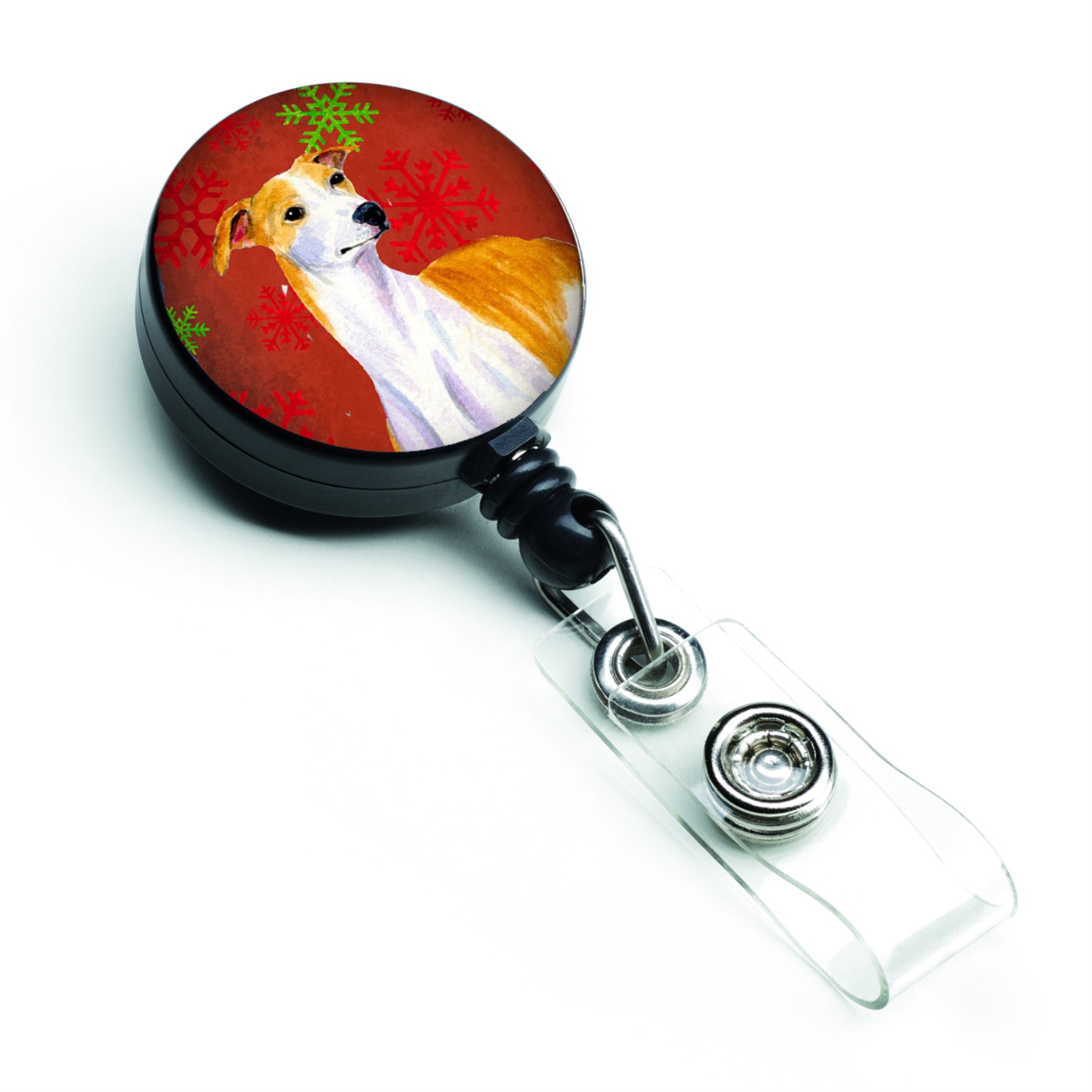 Caroline'S Treasures Whippet Red And Green Snowflakes Christmas Retractable Badge Reel, Multicolor (Lh9328Br)