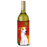 Whippet Red And Green Snowflakes Holiday Christmas Wine Bottle Beverage Insulator Beverage Insulator Hugger