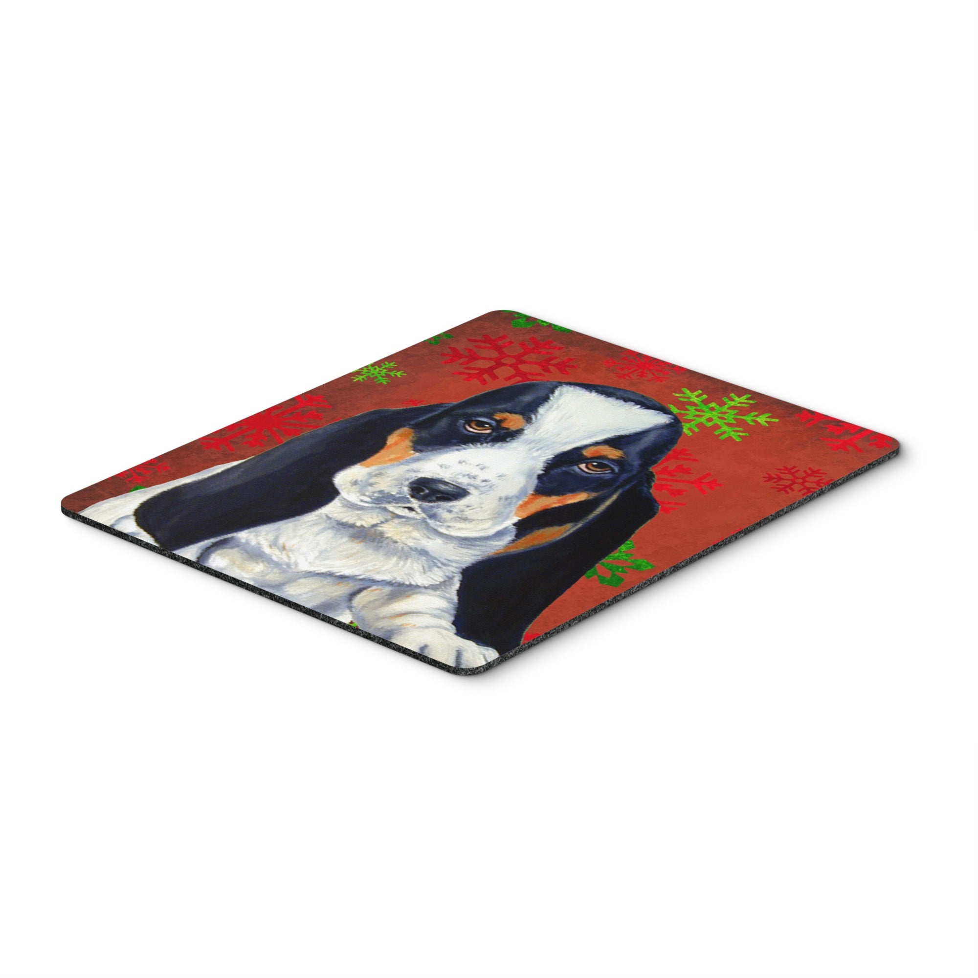 Caroline'S Treasures Basset Hound Red & Green Snowflakes Christmas Mouse Pad/Hot Pad/Trivet (Lh9329Mp)