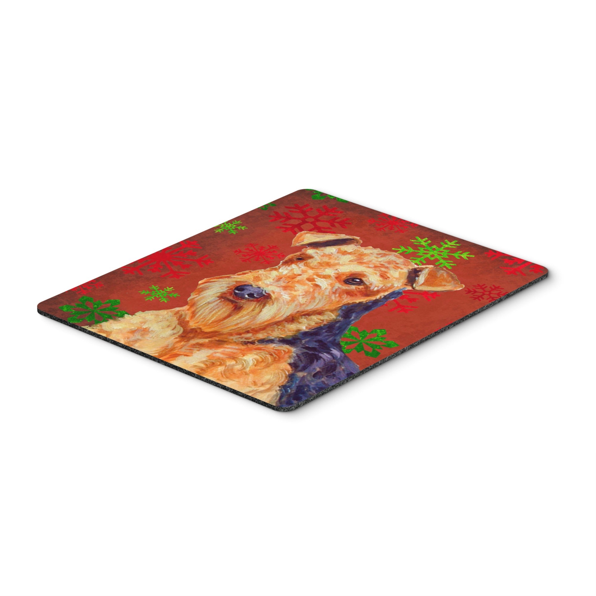 Caroline'S Treasures Airedale Red & Green Snowflakes Christmas Mouse Pad/Hot Pad/Trivet (Lh9336Mp)