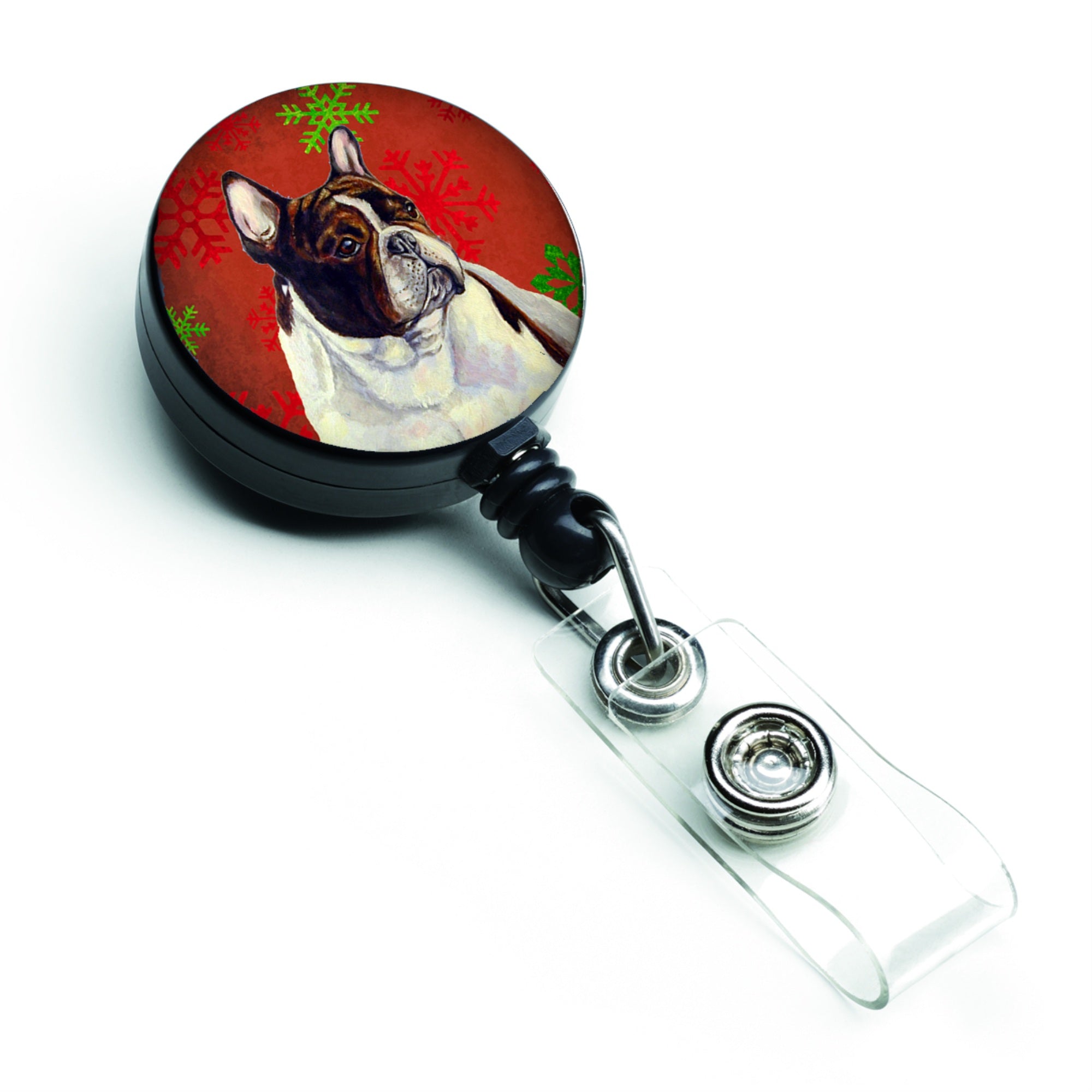 Caroline'S Treasures French Bulldog Red & Green Snowflake Christmas Badge Reel, Multicolor (Lh9337Br)