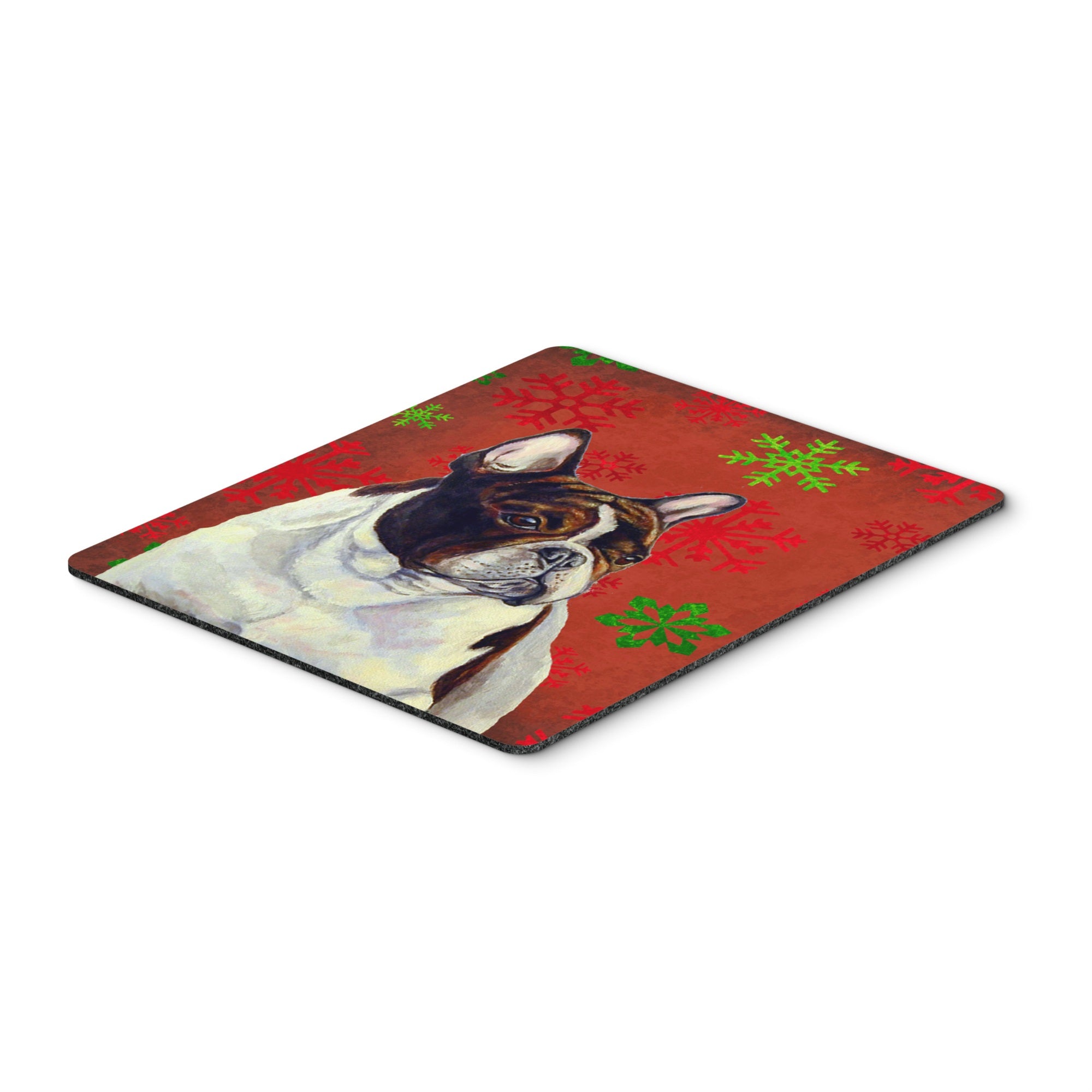 Caroline'S Treasures French Bulldog Red & Green Snowflakes Christmas Mouse Pad/Hot Pad/Trivet (Lh9337Mp)