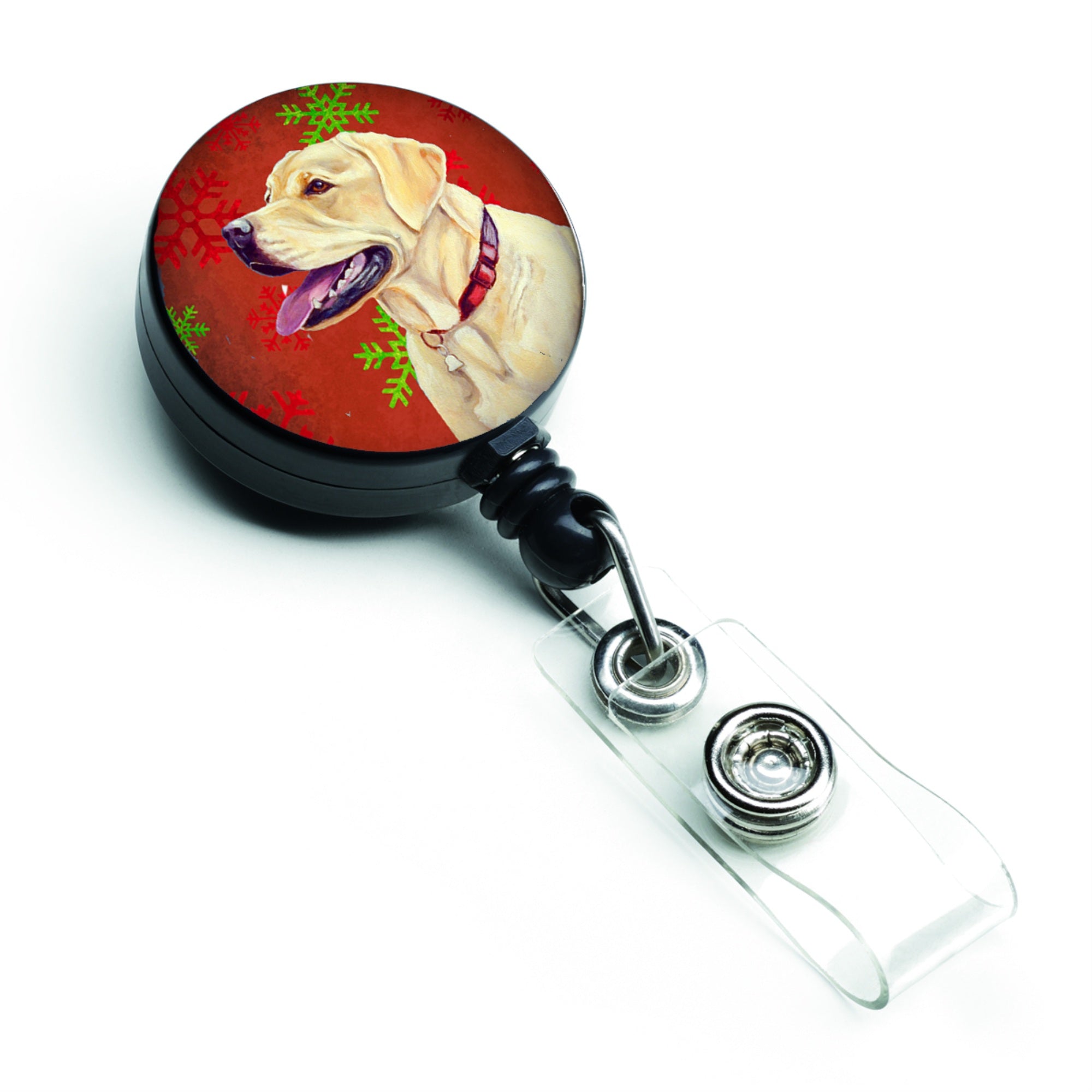 Caroline'S Treasures Labrador Red & Green Snowflakes Christmas Retractable Badge Reel, Multicolor (Lh9338Br)