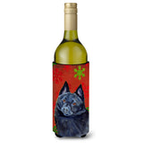 Schipperke Red And Green Snowflakes Holiday Christmas Wine Bottle Beverage Insulator Beverage Insulator Hugger