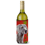 Weimaraner Red And Green Snowflakes Holiday Christmas Wine Bottle Beverage Insulator Beverage Insulator Hugger