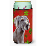 Weimaraner Red And Green Snowflakes Holiday Christmas Tall Boy Beverage Insulator Beverage Insulator Hugger