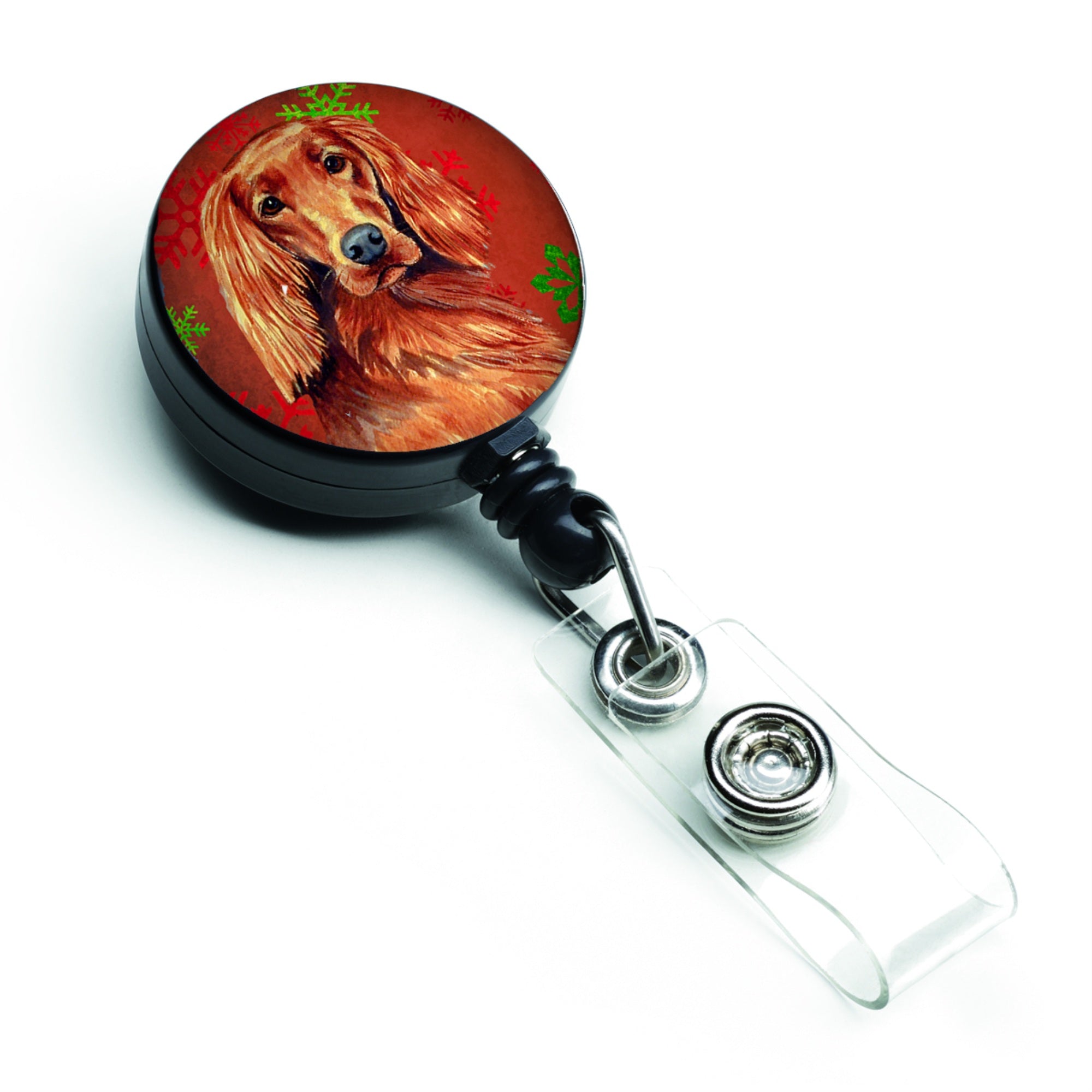 Caroline'S Treasures Irish Setter Red & Green Snowflake Christmas Badge Reel, Multicolor (Lh9344Br)