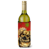 Tibetan Spaniel Red Green Snowflake Holiday Christmas Wine Bottle Beverage Insulator Beverage Insulator Hugger