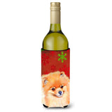 Pomeranian Red And Green Snowflakes Holiday Christmas Wine Bottle Beverage Insulator Beverage Insulator Hugger