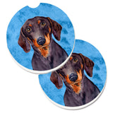 Caroline'S Treasures Blue Dachshund Set Of 2 Cup Holder Car Coasters Lh9358Bucarc, 2.56, Multicolor