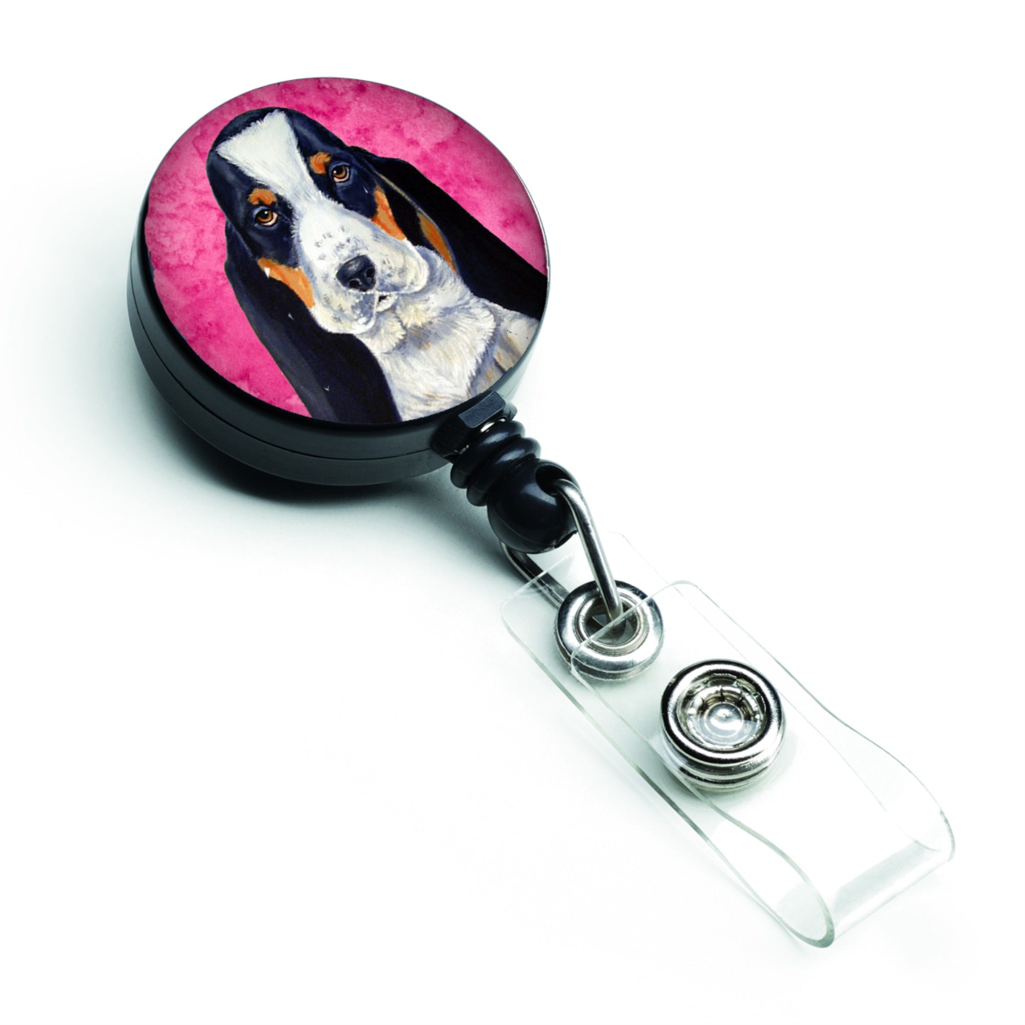 Caroline'S Treasures Pink Basset Hound Retractable Badge Reel, Multicolor (Lh9374Pkbr)