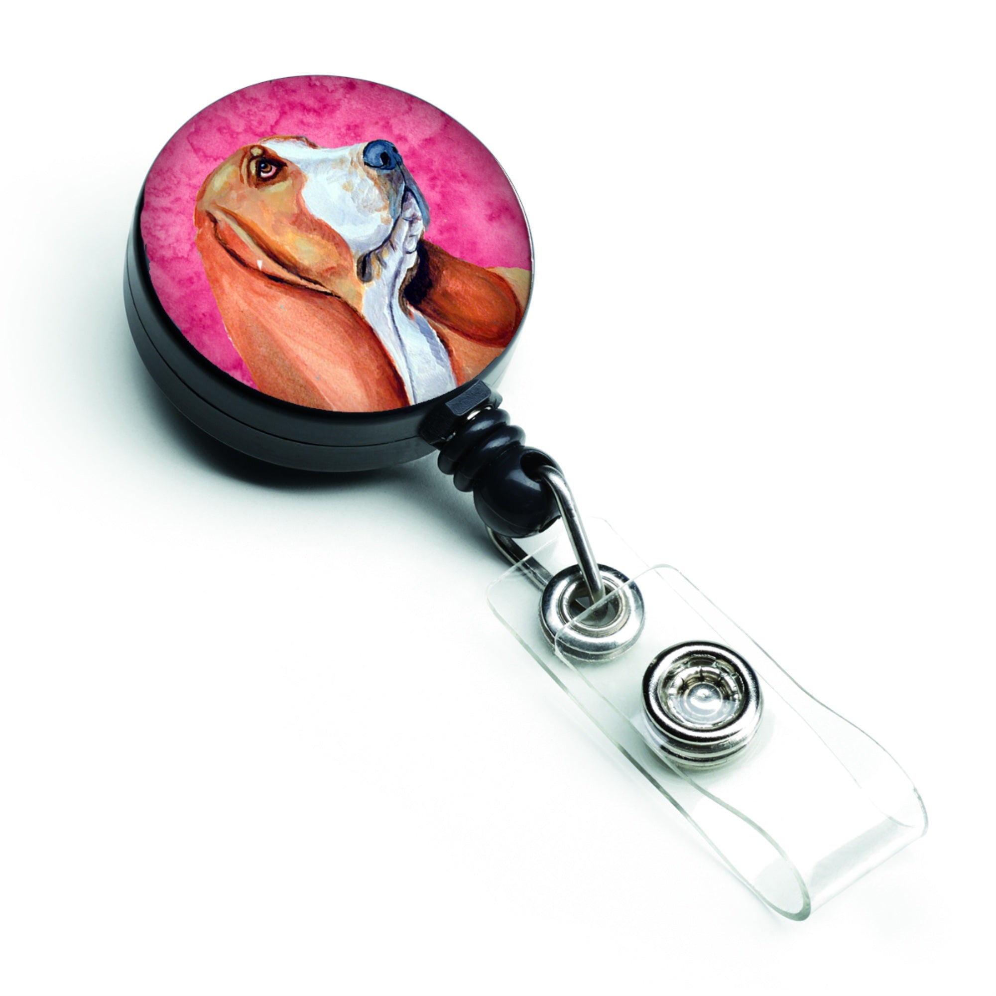 Caroline'S Treasures Pink Basset Hound Retractable Badge Reel, Multicolor (Lh9377Pkbr)