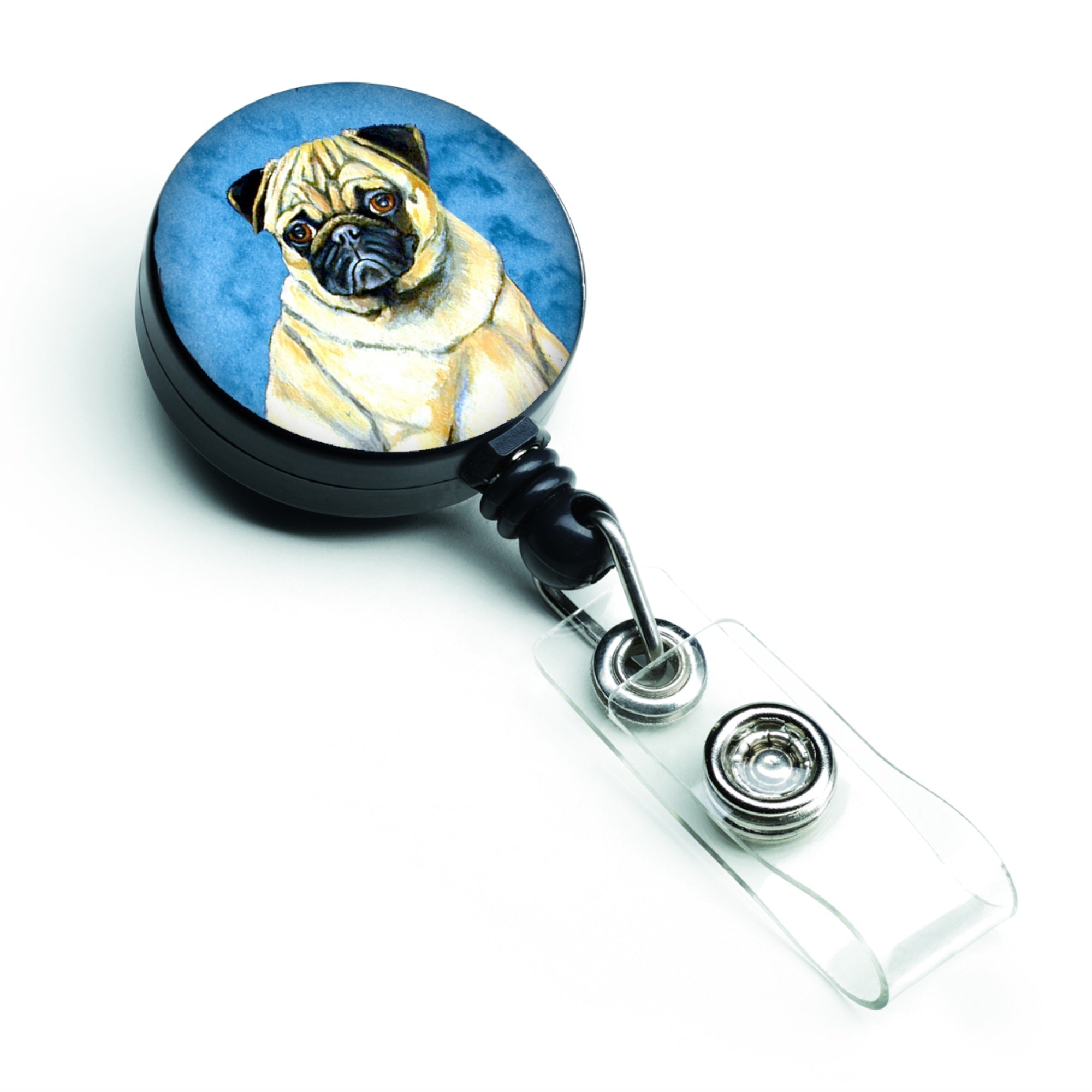 Caroline'S Treasures Blue Pug Retractable Badge Reel, Multicolor (Lh9387Bubr)