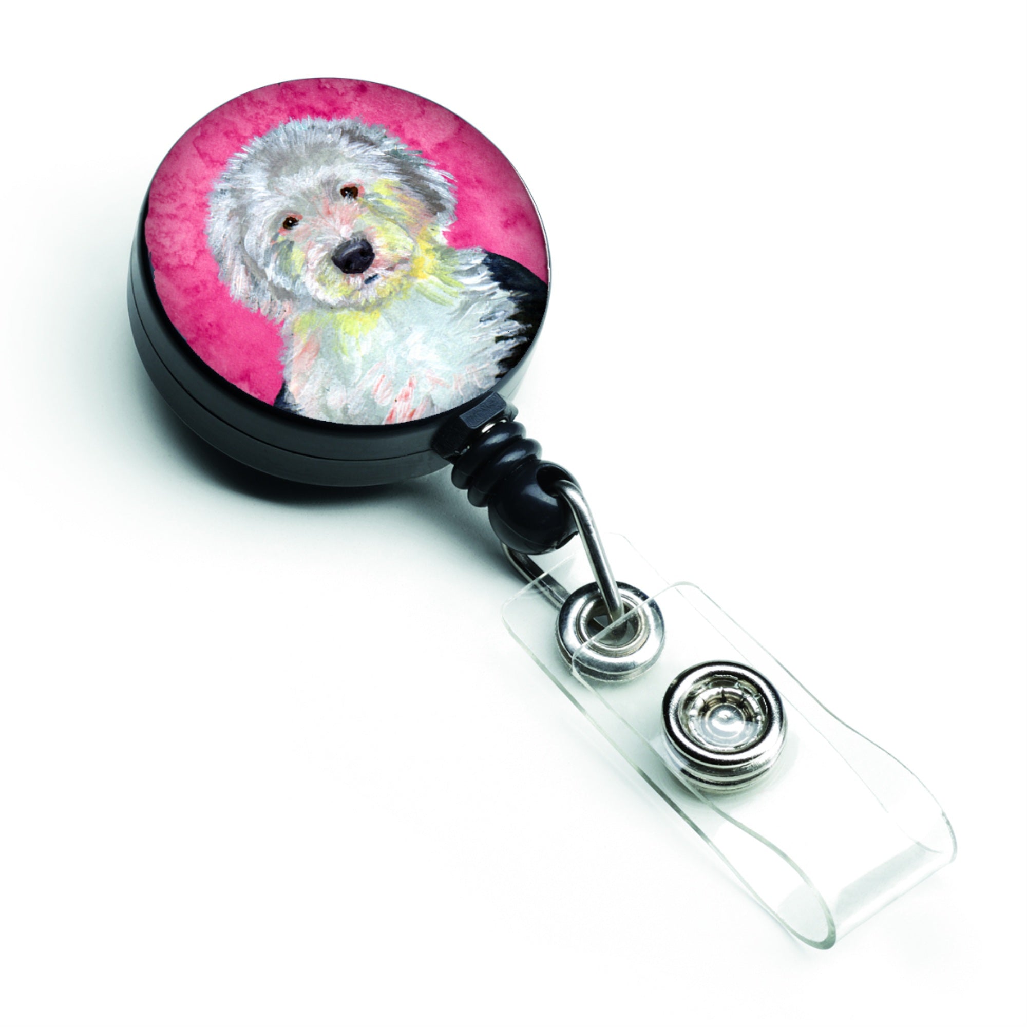 Caroline'S Treasures Pink Old English Sheepdog Retractable Badge Reel, Multicolor (Lh9396Pkbr)