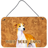Caroline'S Treasures Whippet Wipe Your Paws Aluminum Metal Wall Or Door Hanging Prints, 8 X 12