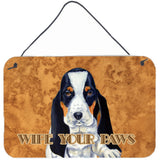 Caroline'S Treasures Lh9450Ds812 Basset Hound Wipe Your Paws Aluminum Metal Wall Or Door Hanging Prints, 8 X 12