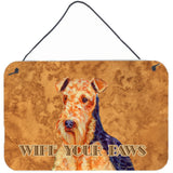 Caroline'S Treasures Airedale Wipe Your Paws Aluminum Metal Wall Or Door Hanging Prints, 8 X 12