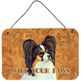 Caroline'S Treasures Papillion Wipe Your Paws Aluminum Metal Wall Or Door Hanging Prints, 8 X 12