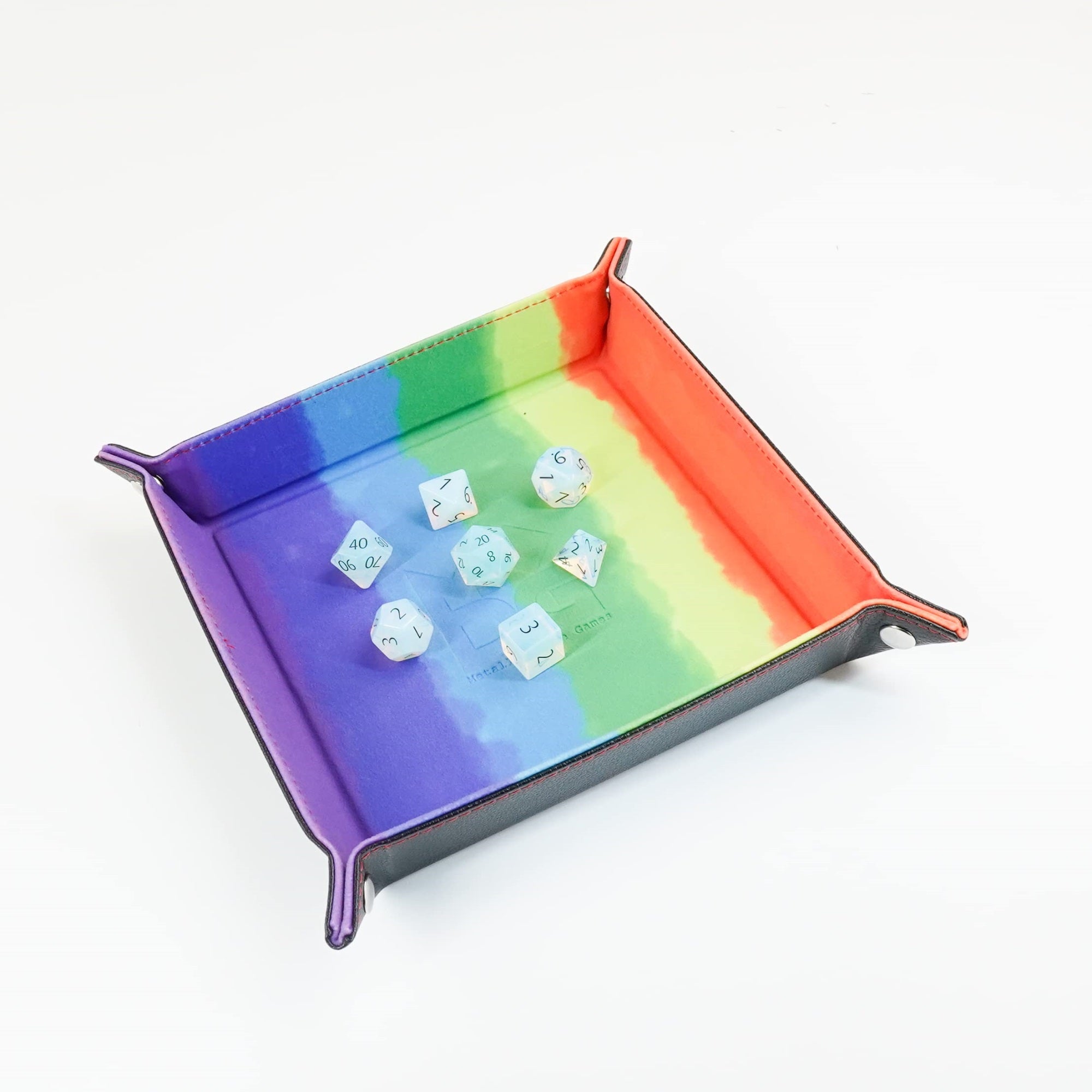 Fanroll By Metallic Dice Games Fold Up Velvet Dice Tray W/Pu Leather Backing: Watercolor Rainbow, Role Playing Game Dice Accesso