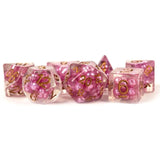 Pearl Pink Dice With Copper Numbers Resin 16Mm (5/8In) 7 Dice Set Metallic Dice Games