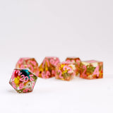 Fanroll By Metallic Dice Games Sharp Edge Resin Dnd Dice Set: Chrysanthemum W/Pink, Role Playing Game Dice For Dungeons And Drag