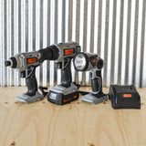 Pro-Series 5 Piece Combo Kit With Light - 3/8 Inch Drill And 1/4 Inch Impact Driver Set With 20V Lithium Ion Rechargeable Batte