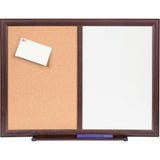 Lorell Dry-erase Mahogany Frame Cork Combo Boards - 24 (2 ft) Width x 18 (1.5 ft) Height - Melamine Surface - Mahogany Wood Fram