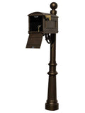 Lewiston Equine Mailbox Post System With Locking Insert, Fluted Base, Ball Finial (No Address Plates Or Numbers) , Bronze