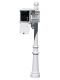 Lewiston Equine Mailbox Post System With Locking Insert, Fluted Base, Ball Finial (No Address Plates Or Numbers) , White