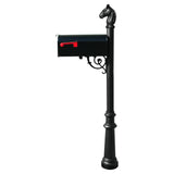 Lewiston Equine Post System With E1 Economy Mailbox, Mounting Plate, Fluted Base And Horsehead Finial , Black
