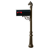 Lewiston Equine Post System With E1 Economy Mailbox, Mounting Plate, Fluted Base And Horsehead Finial , Bronze
